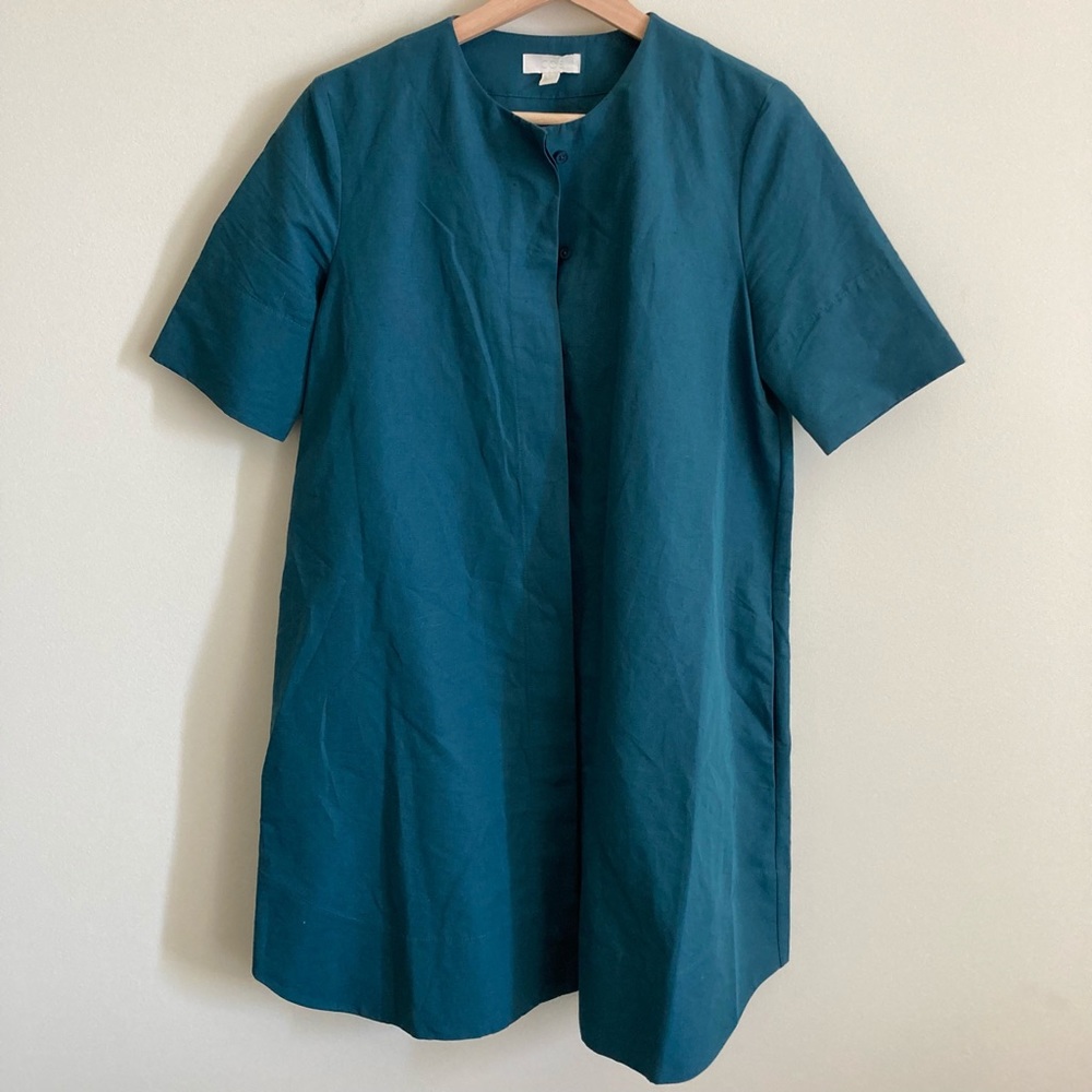 COS Teal Linen Cotton Blend Dress